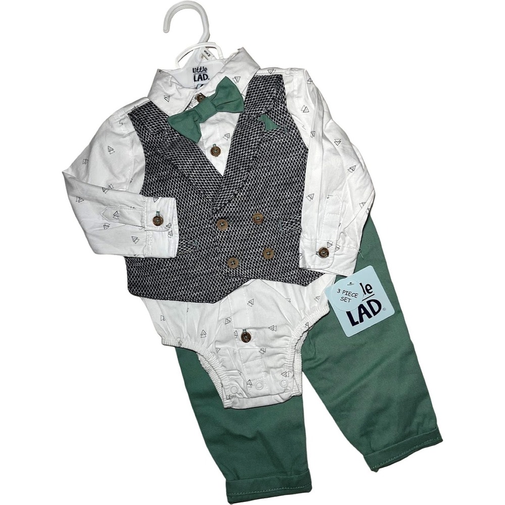 Little Lad Baby Boy 6 9 Mos Outfit Set Bow Tie Button‎ Down Pants Vest Dress NWT